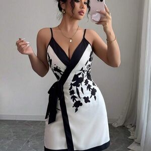 SHEIN Black and White Floral Mini Dress